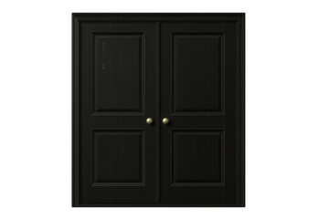 Closed double door with golden knobs, featuring a classic design, isolated on transparent background, ideal for architectural visualizations