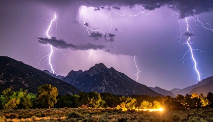 Dramatic lightning storm over mountains