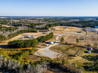 Aerial landscape Sweetwater park in winter after Hurricane Helene in Thomson Augusta Georgia