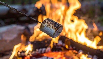 Roasted marshmallow over campfire