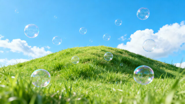 soap bubbles on grass