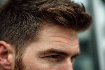 Obraz premium Closeup of a man's hairstyle and forehead with detailed texture