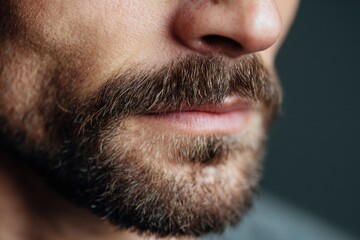 Obraz premium Close-up of a bearded man's face focusing on his lips and moustache