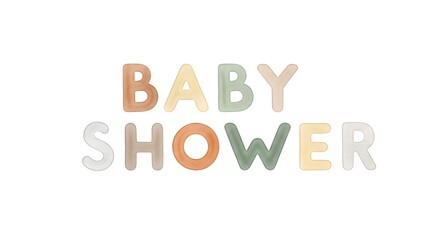 Muted Pastel Watercolor "BABY SHOWER" Illustration: Hand-Painted Letters in Soft Brownish-Orange, Sage Green, and Beige Tones on a Clean White Background for Invitations!