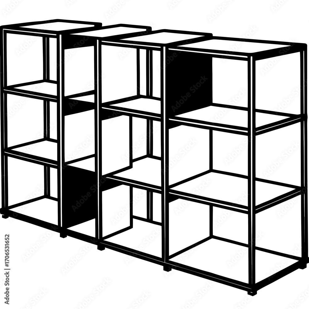 Aufkleber modern black modular shelving unit with multiple open cubbies silhouette isolated on white backgroun