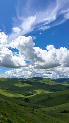 Scenic mountain valley under a vibrant blue sky