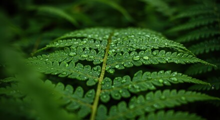 Fern's emerald elegance Dew-kissed leaf in a dance of light and shadow