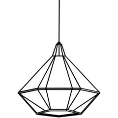 Geometric wireframe pendant light fixture silhouette hanging from a cord isolated on white background
