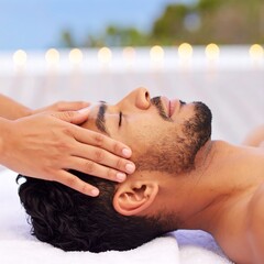 Relaxing head massage on a man