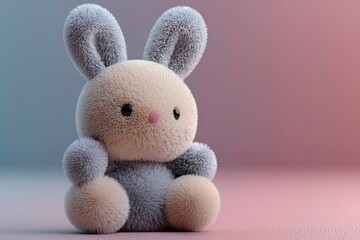 Cute Plush Bunny Toy on Pastel Background for Baby Showers, Nursery Decor, or Gift Ideas