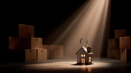 House Key and Boxes for Real Estate, Moving, or Homeownership Symbolism