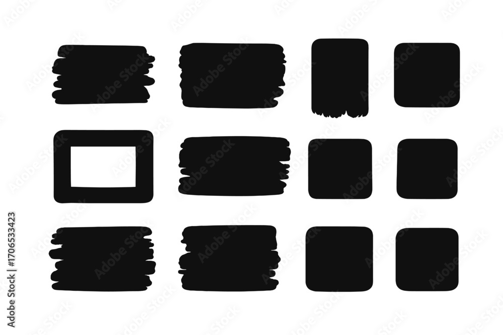Aufkleber black brush strokes and shapes on a white background create a modern abstract art composition for de