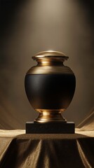 Elegant Black and Gold Funeral Urn for Cremation Services, Memorial Content, or Obituary Announcements