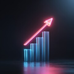 Neon Arrow Ascending on Bar Graph - Financial Growth and Success Concept.