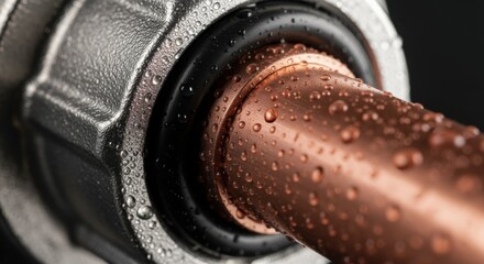 Macro shot highlighting the rubber Oring inside a pushfit shutoff valve as it creates a tight watertight seal on a copper pipe.