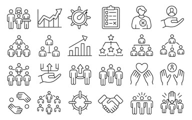 Naklejka premium Collection of 30 minimalist black and white line art icons for digital use