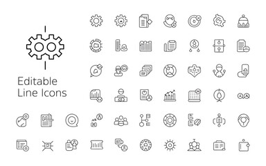 Collection of 48 minimalist business and technology icons