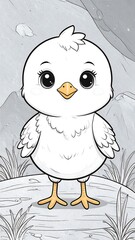 Obraz premium Cute white chick, cartoon style, on rock