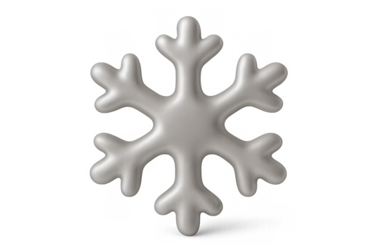 Silver snowflake shining on transparent background for winter design