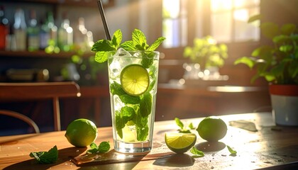 Refreshing summer drink with mint and lime
