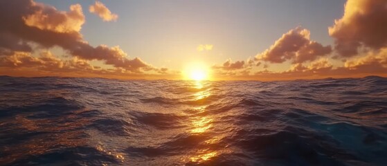 Ocean sunset golden waves and vibrant sky at horizon