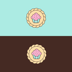 Cupcake Bakery Logo &ndash; Sweet Pastry Icon with Pink Frosting and Wreath Decoration