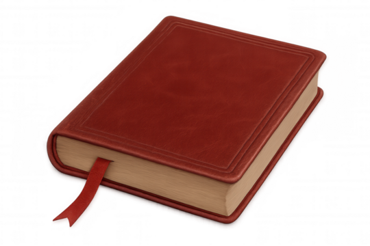 3d rendered closed red leather book with bookmark, isolated on transparent background for versatile usage