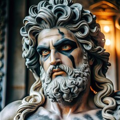 Marble Laocoon Statue With Dramatic Smoky Eye Makeup and Intricate Detailing, Showcasing Classical Art in a Modern Reinterpretation