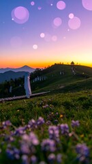 Mountaintop sunset, vibrant colors