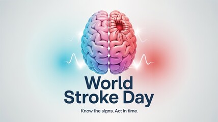 A modern, informative poster design commemorating World Stroke Day 2025 - damaged brain with a visible stroke