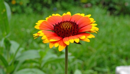 Naklejka premium Vibrant orange-yellow flower in a garden