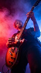 Obraz premium Intense close-up of electric guitar at vibrant rock concert