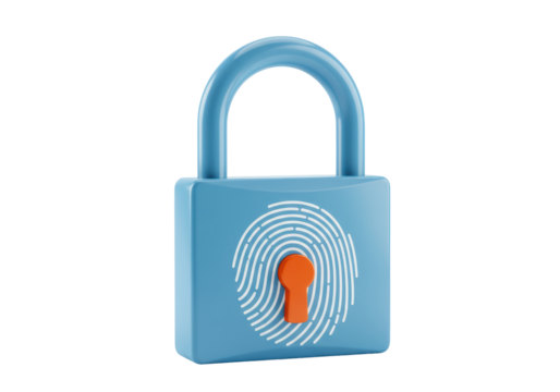 Isolated Blue Lock With Fingerprint Illustration, Modern Security and Authorization Concept