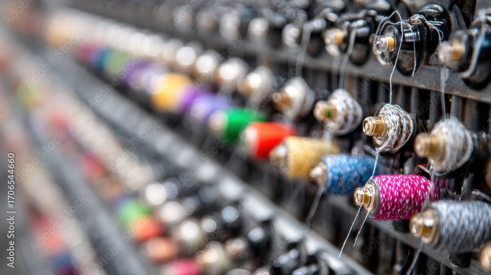 Aufkleber closeup on automated textile recycling machinery separating fibers with precision blurred background