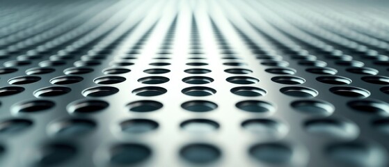 Abstract metal texture with circular holes pattern grey steel background industrial design