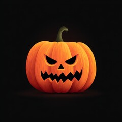 Fierce Jack-o-Lantern with a Sinister Grin, Isolated on a Deep Black Background for Halloween.