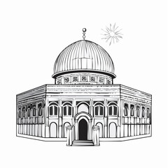 Fototapeta premium Dome of the Rock clear vision simple black line art on white background