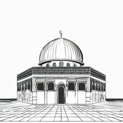 Obraz premium Dome of the Rock clear vision simple black line art on white background
