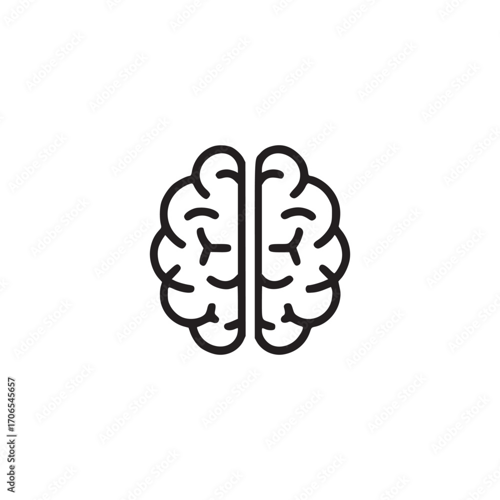Poster vector art of brain icon minimalist outline design of a human brain, representing intelligence, thou