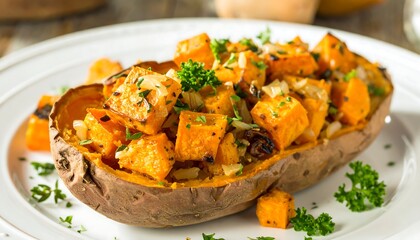 Roasted sweet potato halves filled with vegetables (1)