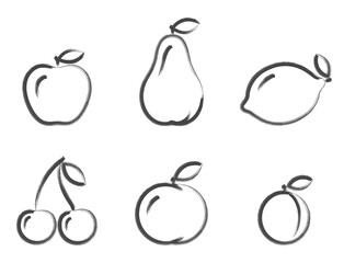 Minimalist black and white fruits illustration drawn with expressive brushstrokes. Isolated vector image