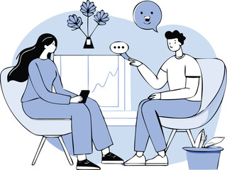 Flat Isometric Mental Health Support with Therapy Session Illustration