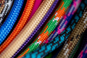 Close up of Multicolored Paracords in Various Sizes and Colors
