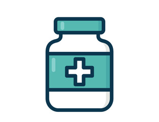 Stylized illustration of pill bottle. Medical and pharmaceutical design element. The bottle symbolizing medication and pharmacy use. Isolated vector image