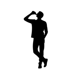 Vector art of silhouette of a man drinking, his casual posture the beverage hes enjoying in a simple yet striking composition