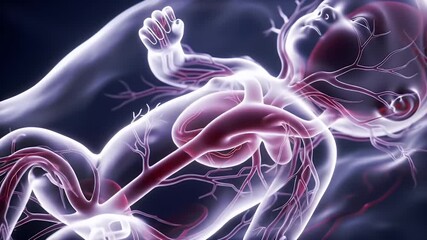 Fetus with circulatory system, womb, and 3D render.