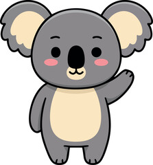 Fototapeta premium Koala cartoon character waving hand cute gray marsupial animal vector illustration friendly design