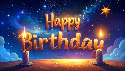 Festive birthday greeting, stars, candles