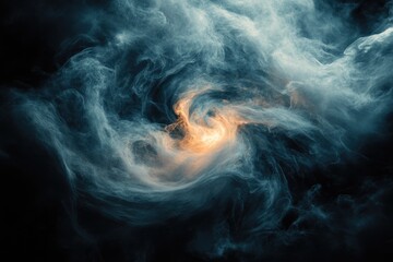 Obraz premium Abstract swirling nebula with teal and orange hues, resembling cosmic smoke or energy.