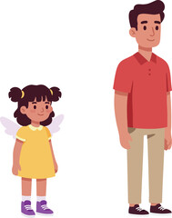 Fototapeta premium Little girl with angel wings and man standing side by side casual clothing vector illustration